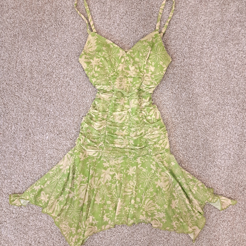 Green Floral Fairycore Flowy dress